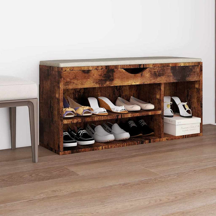 Banc de chaussures Vidaxl avec coussin 104x30x49 cm en bois de bois de bois de bois propriété