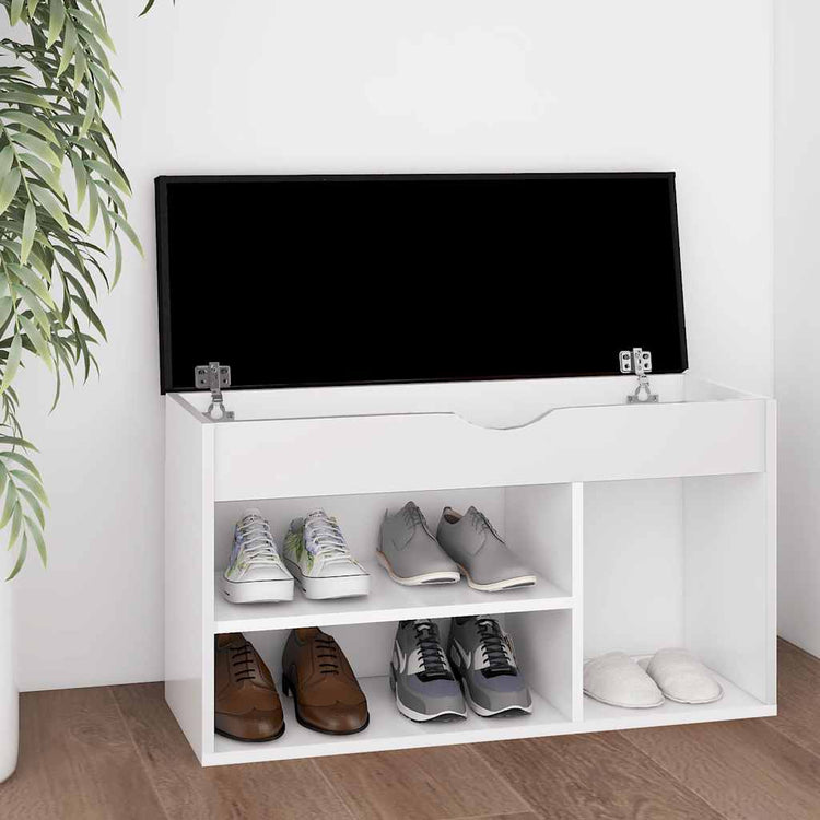 Banc de chaussures Vidaxl avec coussin 80x30x47 cm Bois blanc