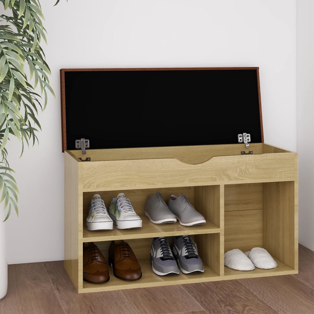 Banc de chaussures Vidaxl avec coussin 80x30x47 cm en bois sonoma en bois sonoma