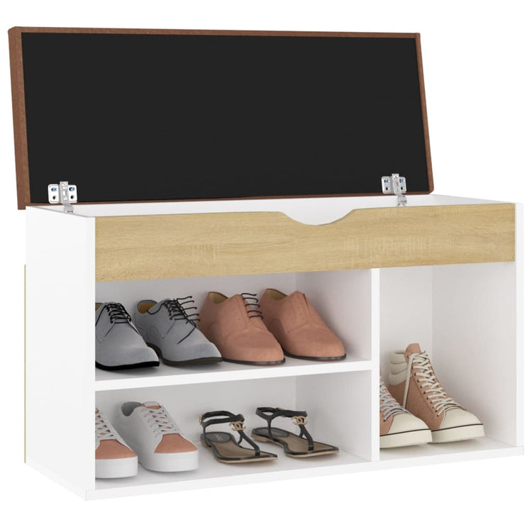 Banc de chaussures vidaxl avec coussin 80x30x47 cm en bois blanc sonoma chêne