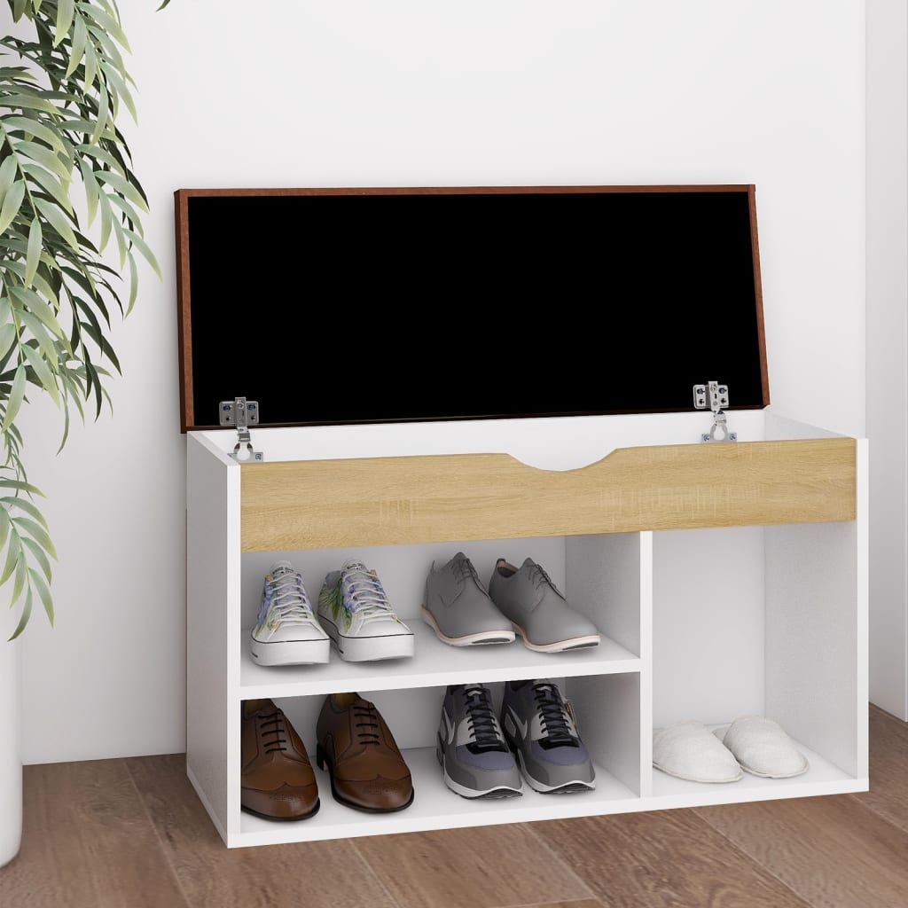 Banc de chaussures vidaxl avec coussin 80x30x47 cm en bois blanc sonoma chêne