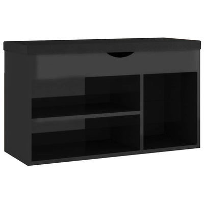 Banc de chaussures vidaxl avec coussin 80x30x47 cm en bois haut brillant noir