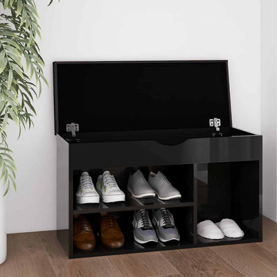 Banc de chaussures vidaxl avec coussin 80x30x47 cm en bois haut brillant noir