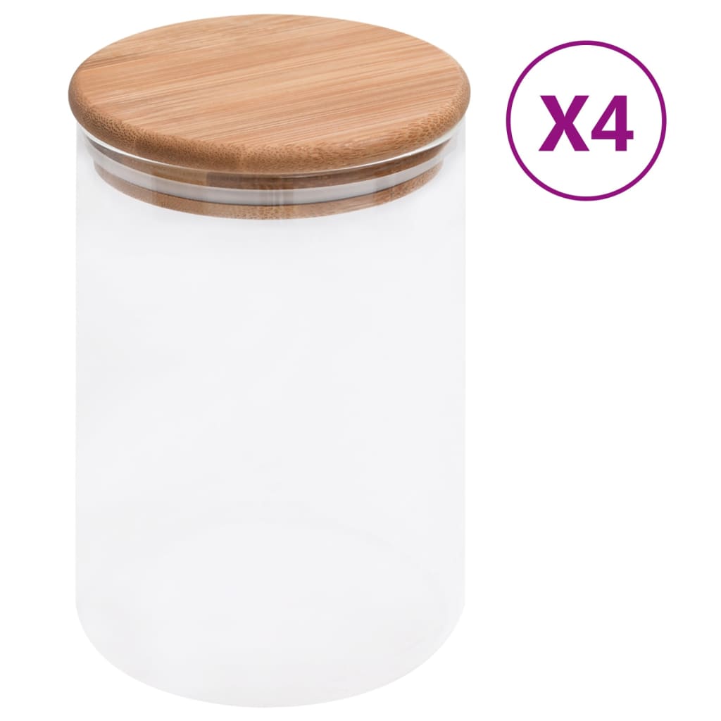 Pots de stockage vidaxl avec couvercles en bambou 4 st 800 ml de verre