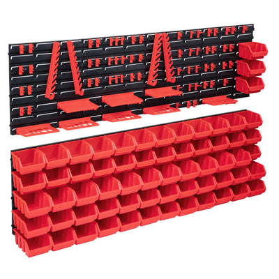 Ensemble de rangement Vidaxl 141 parties avec panneaux muraux rouges et noirs