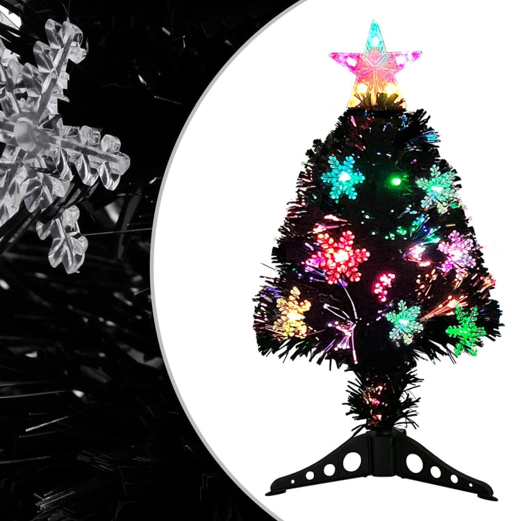 Vidaxl Tréser de Noël avec flocons de neige à LED 64 cm Fiber optique noir