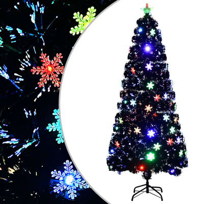 Vidaxl Christmas Taper avec des flocons de neige à LED 180 cm Fiber optique noir