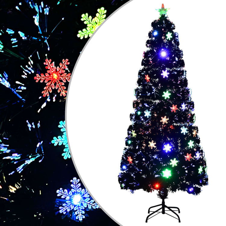 Vidaxl Christmas Taper avec des flocons de neige à LED 180 cm Fiber optique noir