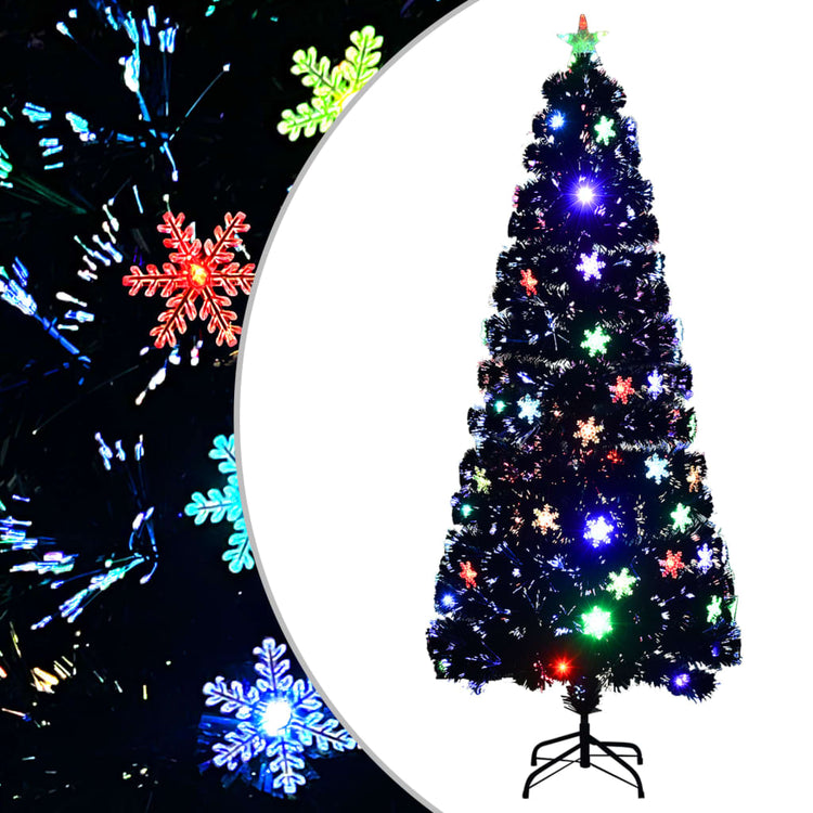 Vidaxl Christmas Taper avec des flocons de neige à LED 210 cm Fiber optique noire