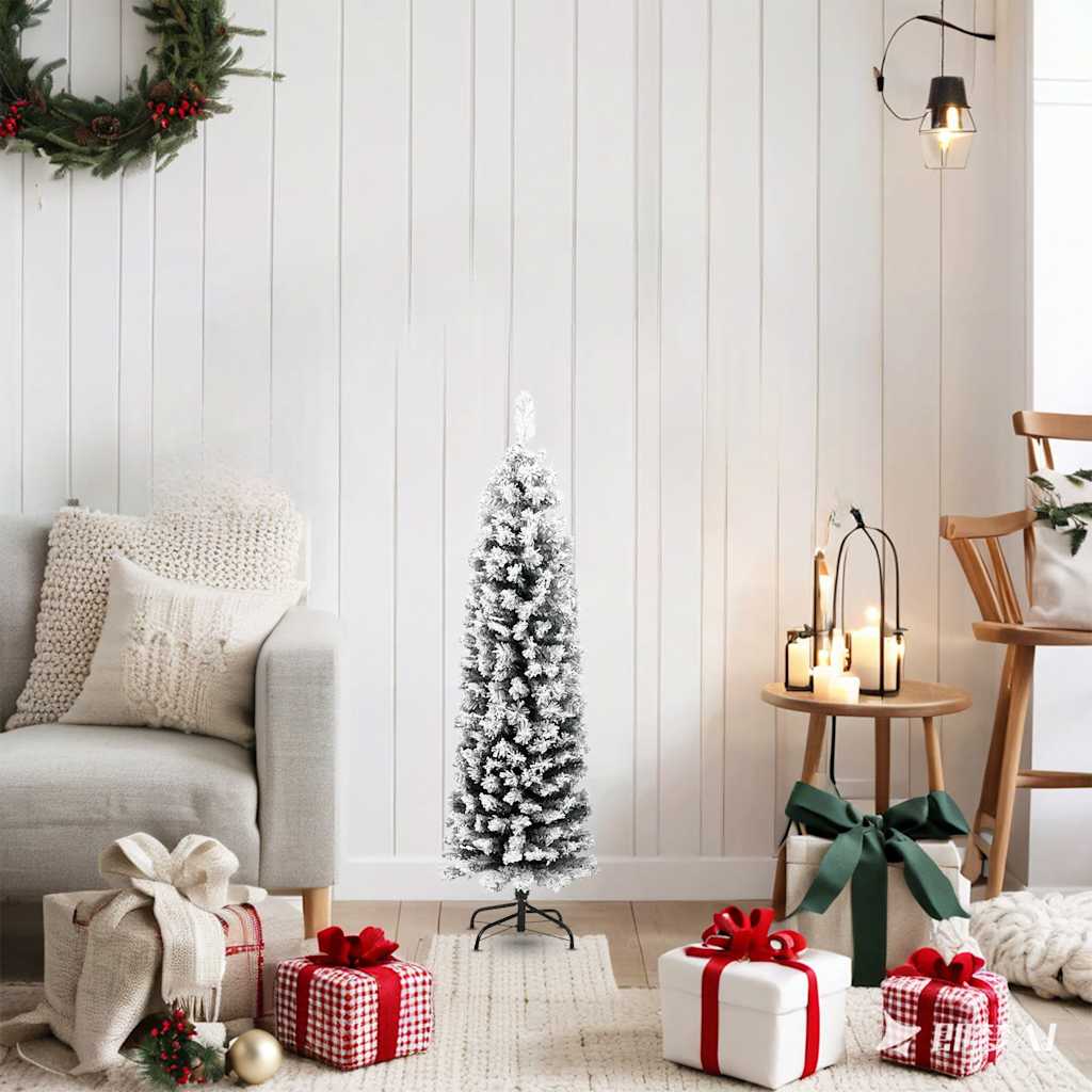 Vidaxl kunstkerstboom avec neige étroite 120 cm en PVC vert