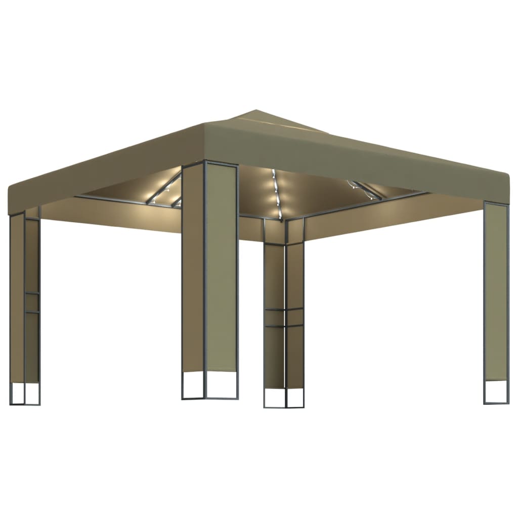 Tonnelle Vidaxx avec double toit et guirlande lumineuse LED 3x3x2,7 m taupe