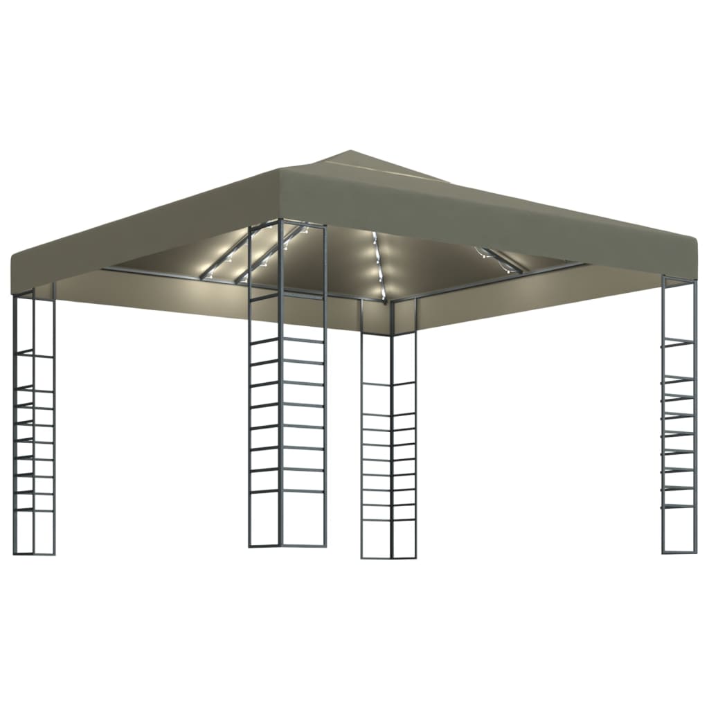 Pavillon de jardin Vidaxxl avec guirlande lumineuse LED 3x3 m taupe