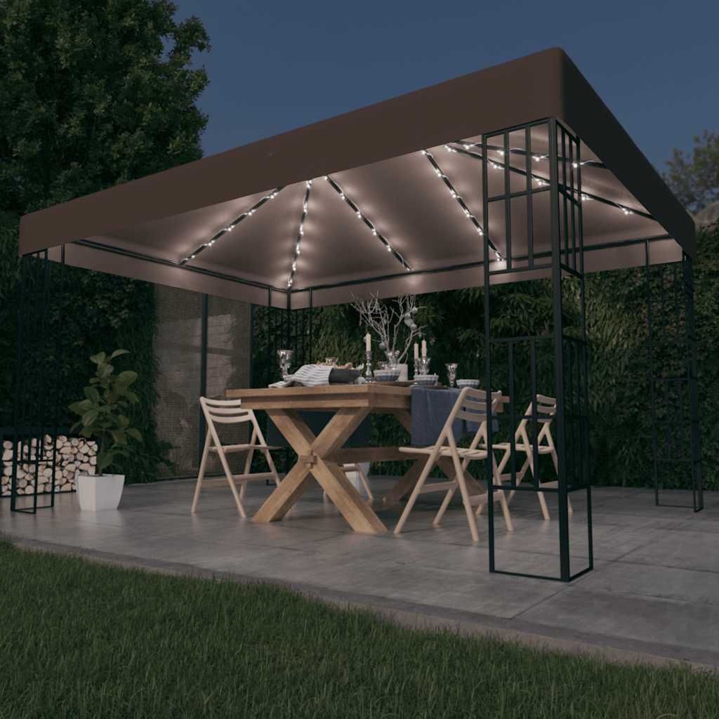 Tonnelle Vidaxx avec guirlande lumineuse LED 4x3 m taupe