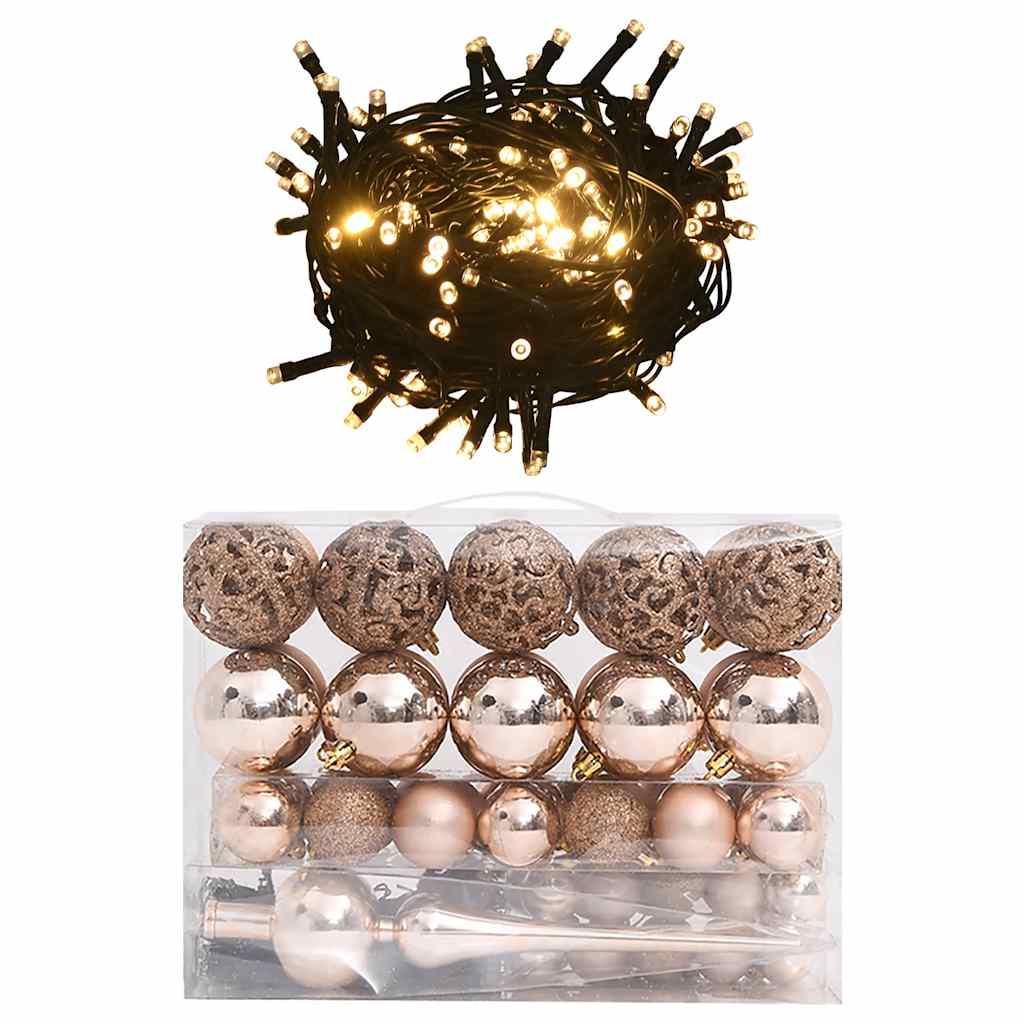 Vidaxl 61 parties à balle de Noël avec pic et 150 LEDS Rose Gold