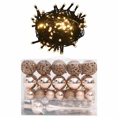 Vidaxl 61 parties à balle de Noël avec pic et 150 LEDS Rose Gold