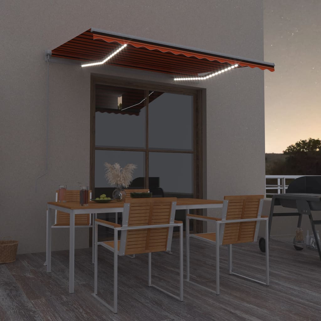 Vidaxl Luifel extensible manuellement avec LED 300x250 cm orange et marron