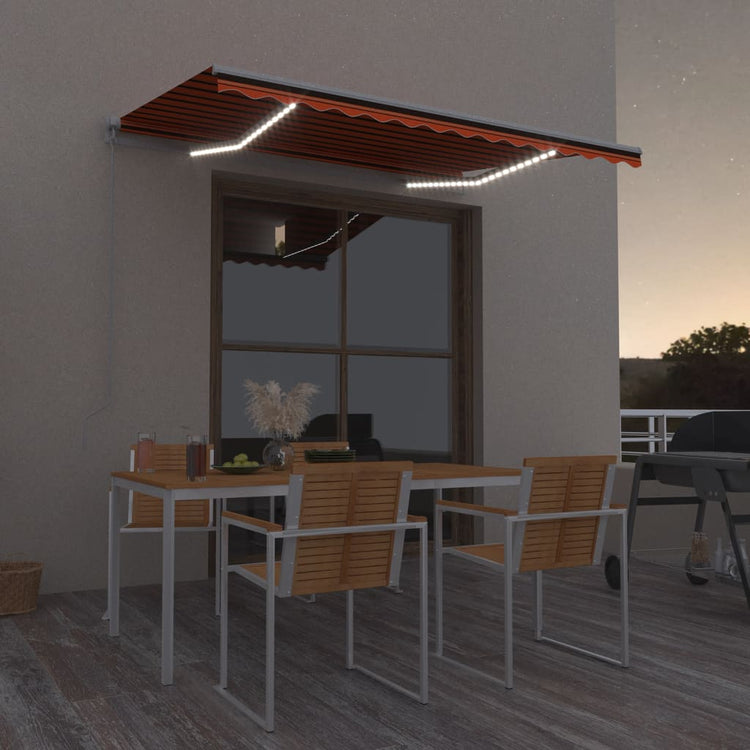 Vidaxl Luifel extensible manuellement avec LED 300x250 cm orange et marron