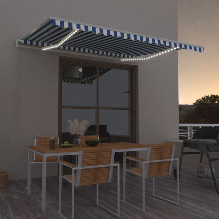 Vidaxl Luifel extensible manuellement avec LED 400x300 cm bleu et blanc