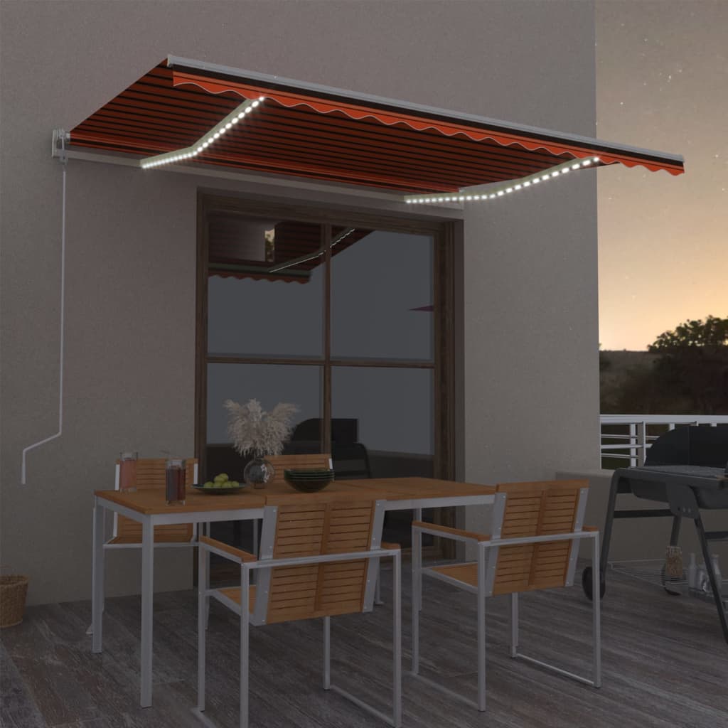 Vidaxl Luifel Automatique avec capteur de vent LED 400x300 cm Brun orange