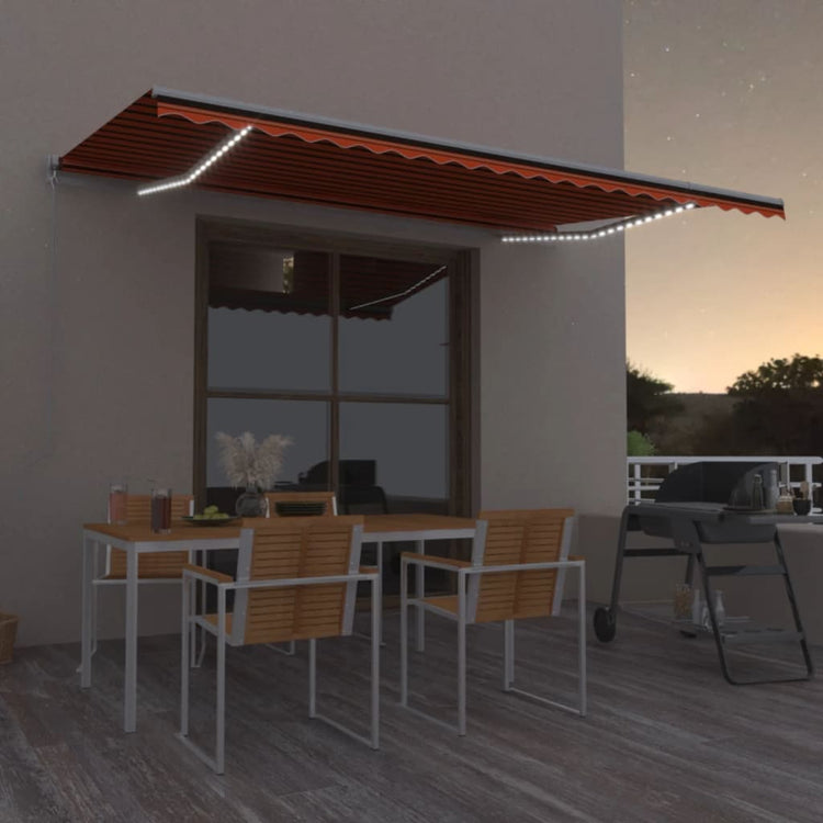 Vidaxl Luifel extensible manuellement avec LED 500x300 cm orange et marron