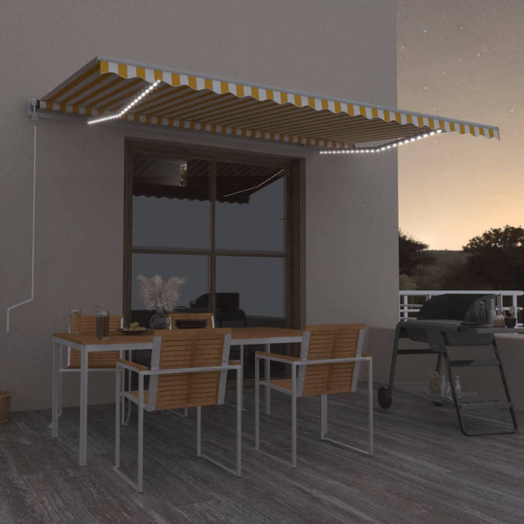 Vidaxl Luifel automatique avec led et capteur de vent 500x300 cm jaune et blanc