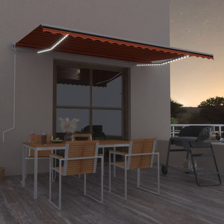 Vidaxl Luifel Automatique avec capteur de vent LED 500x300 cm Brun orange