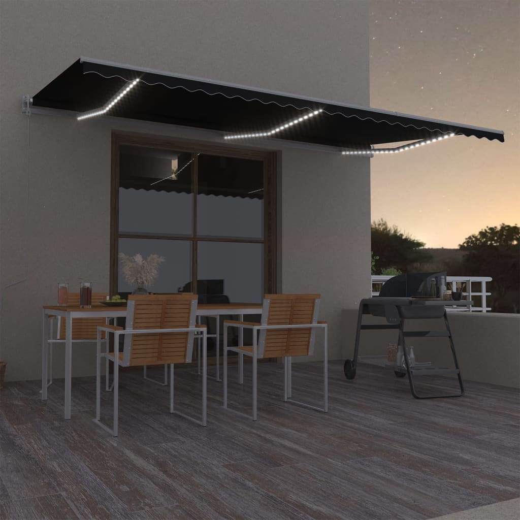 Vidaxl Luifel Automatique avec led et capteur de vent 600x300 cm anthracite