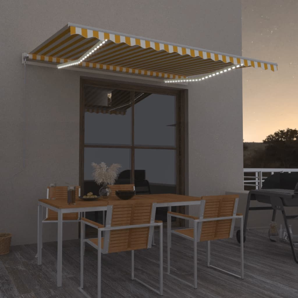 Vidaxl luifel extensible manuellement avec LED 450x350 cm jaune et blanc