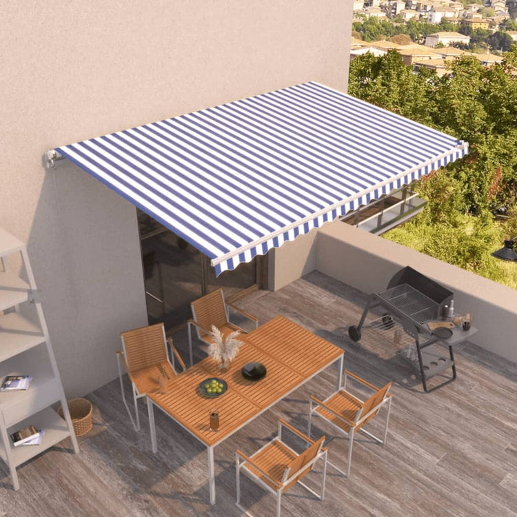 Vidaxl Luifel étend manuellement 500x350 cm bleu et blanc