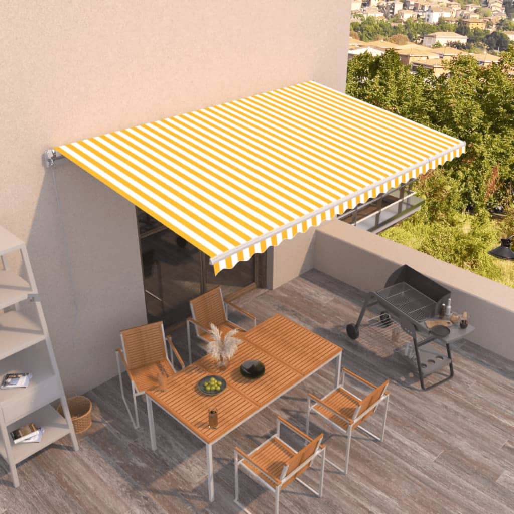 Vidaxl Luifel étend manuellement 500x350 cm jaune et blanc