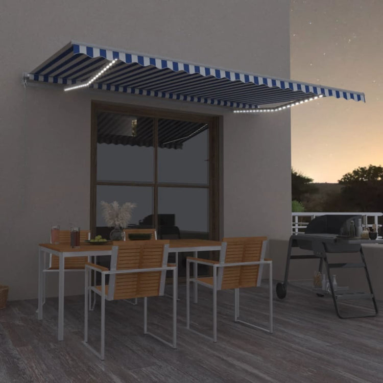 Vidaxl Luifel extensible manuellement avec LED 500x350 cm bleu et blanc