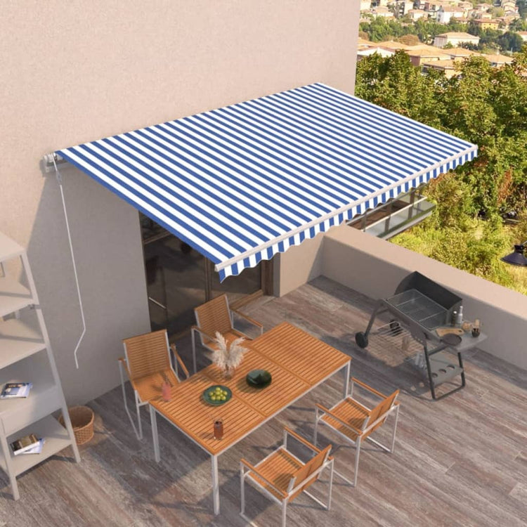 Vidaxl Luifel étend automatiquement 500x350 cm bleu et blanc