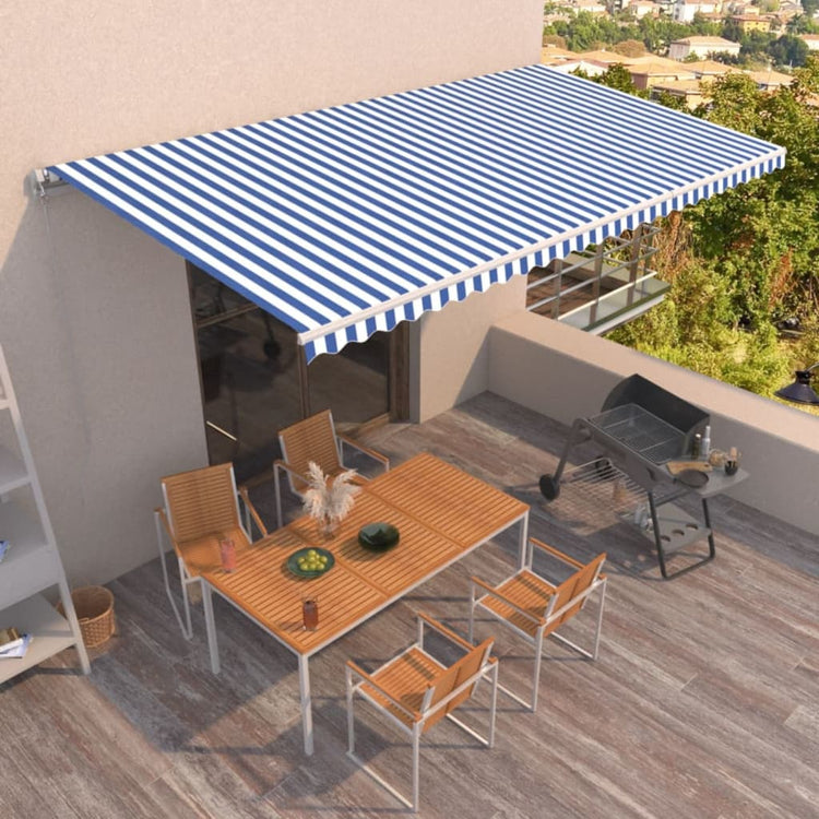 Vidaxl Luifel étend manuellement 600x350 cm bleu et blanc