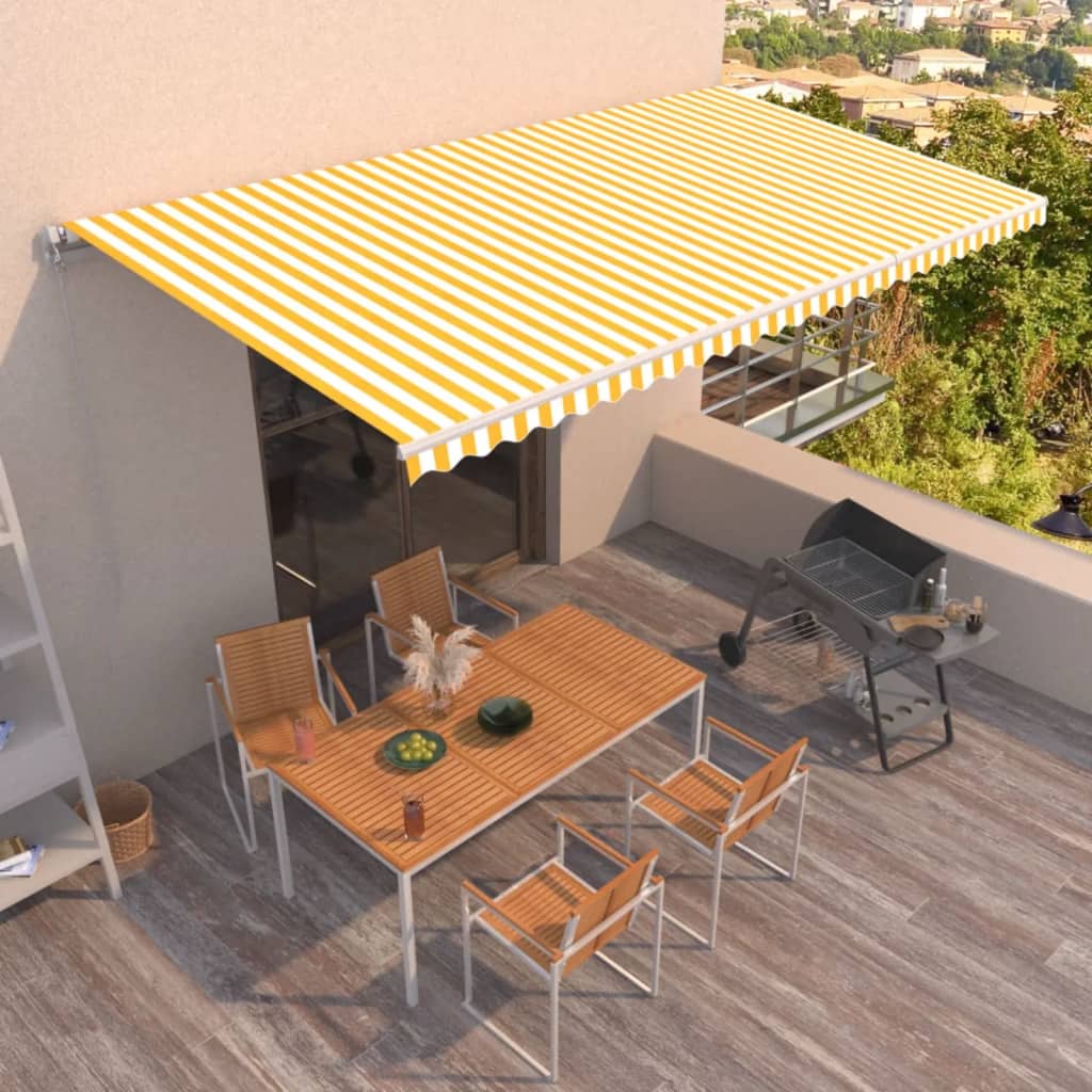 Vidaxl Luifel étend manuellement 600x350 cm jaune et blanc