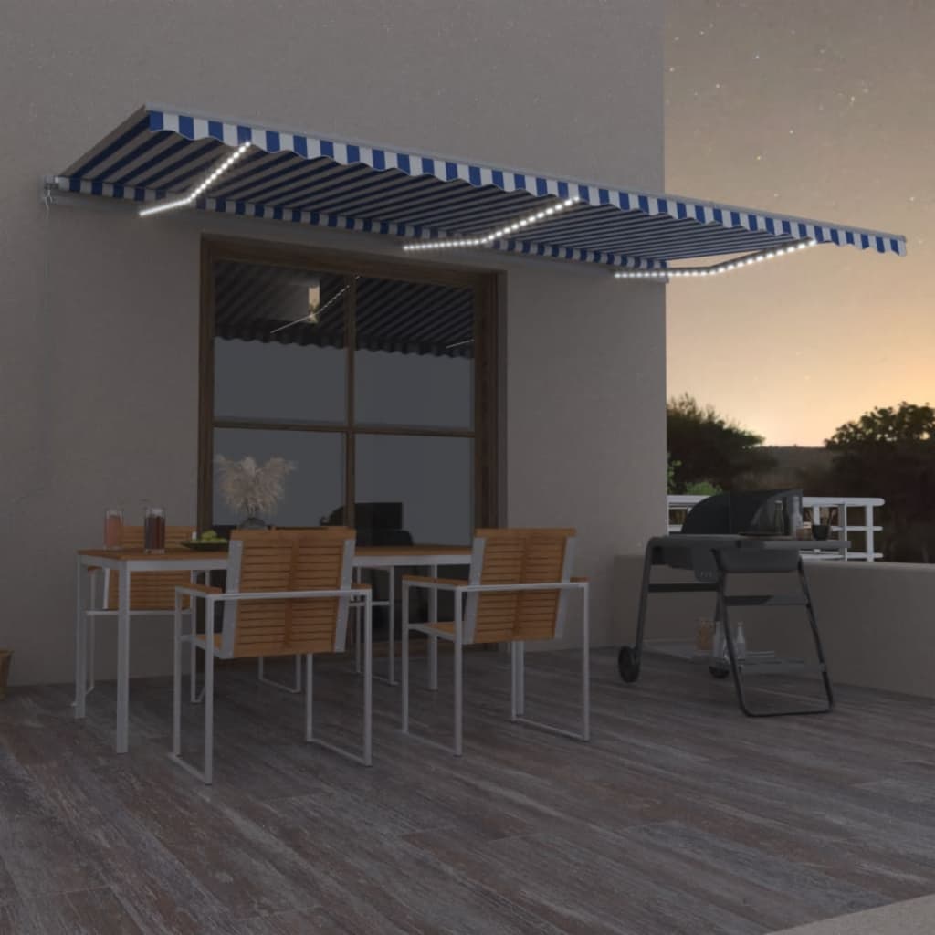 Vidaxl Luifel extensible manuellement avec LED 600x350 cm bleu et blanc