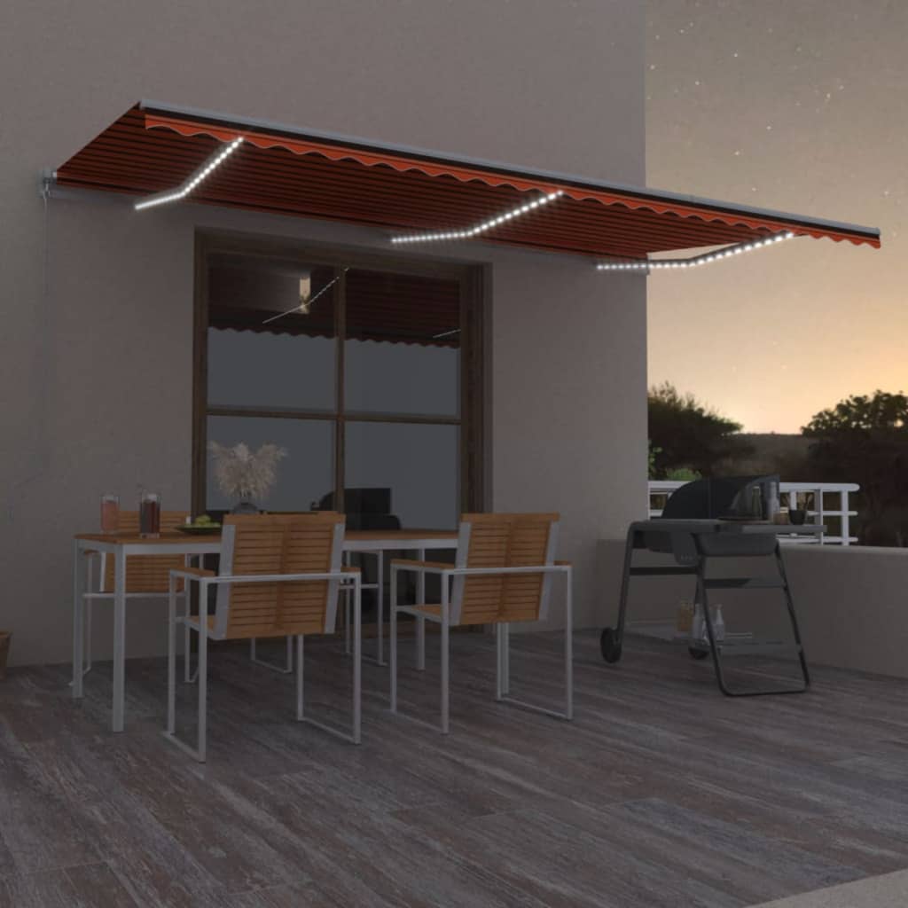 Vidaxl Luifel extensible manuellement avec LED 600x350 cm orange et marron