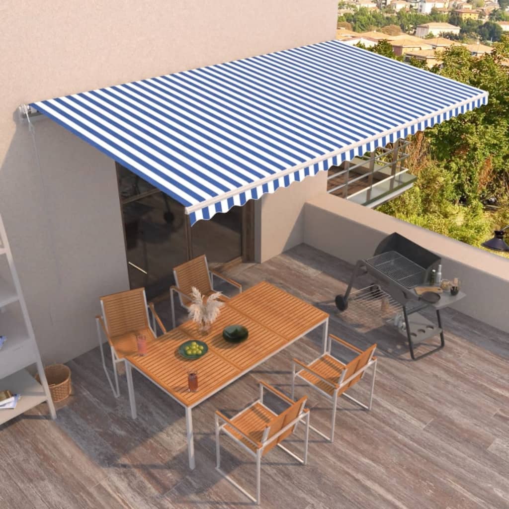 Vidaxl Luifel Automatique extensible 600x350 cm bleu et blanc