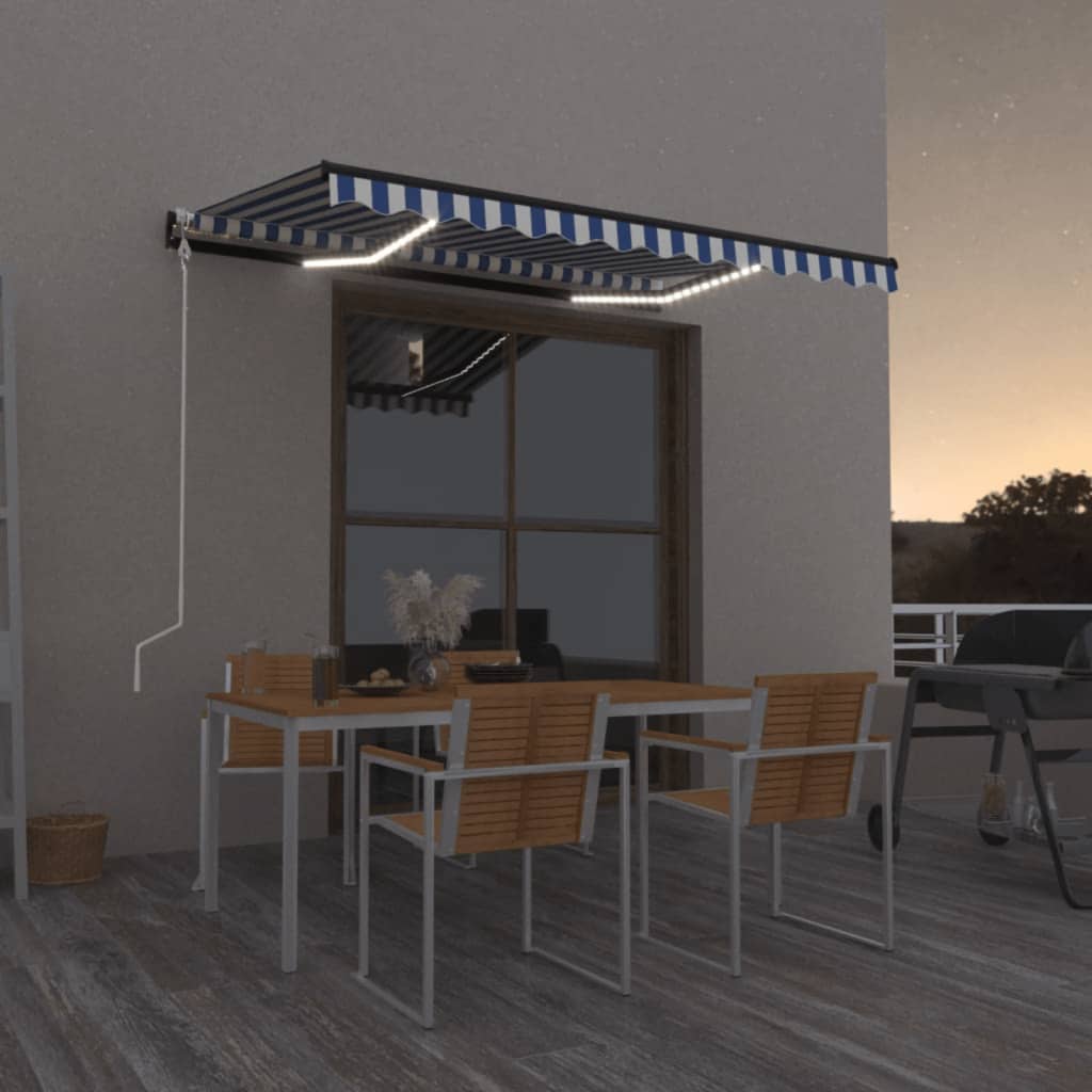 Vidaxl luifel automatique avec led et capteur de vent 300x250 cm blanc bleu