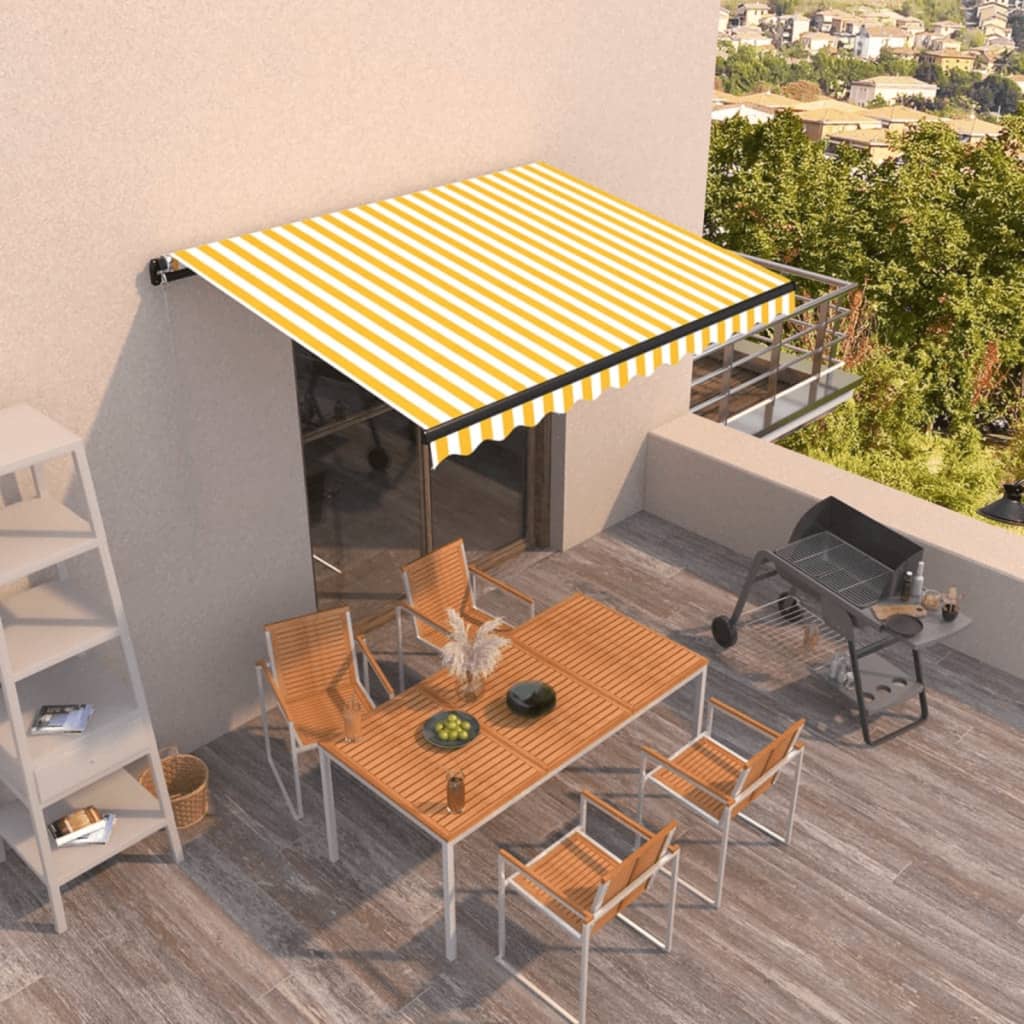 Vidaxl Luifel étend manuellement 350x250 cm jaune et blanc