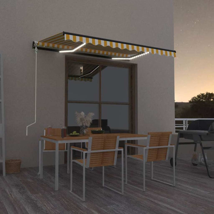 Vidaxl Luifel Automatique avec led et capteur de vent 350x250 cm jaune et blanc