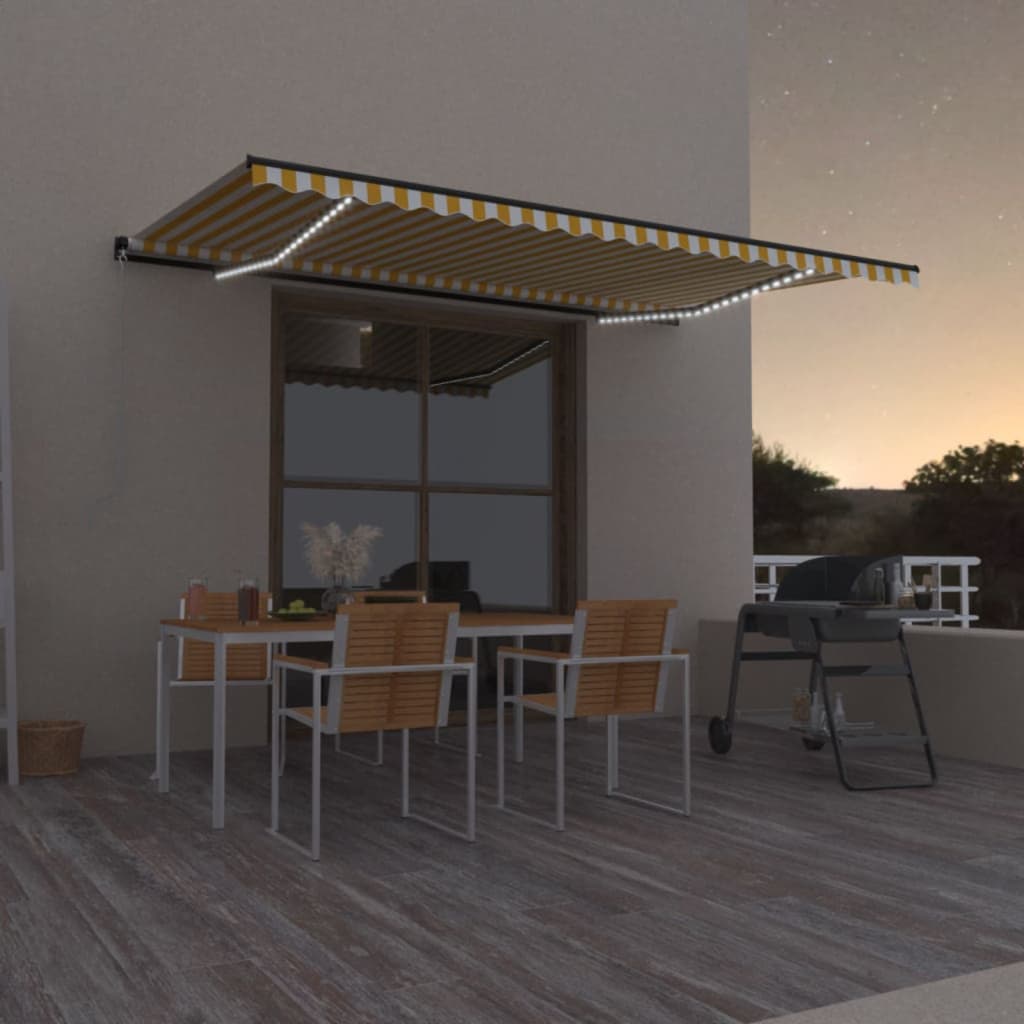 Vidaxl Luifel extensible manuellement avec LED 500x300 cm jaune et blanc