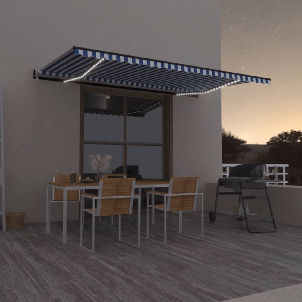 Vidaxl luifel automatique avec led et capteur de vent 500x300 cm blanc bleu