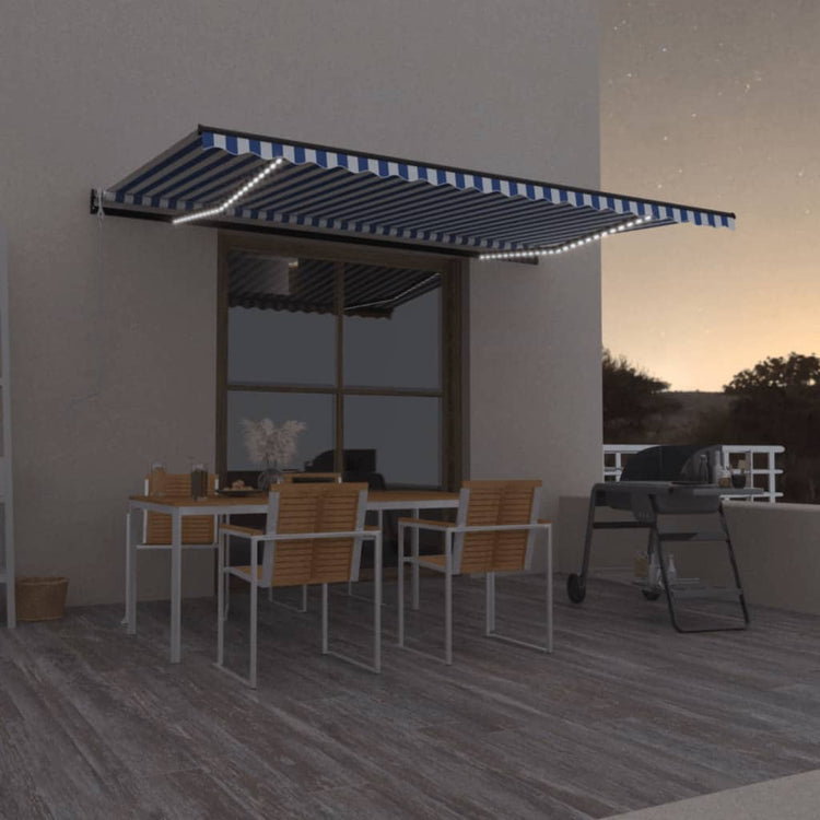 Vidaxl luifel automatique avec led et capteur de vent 500x300 cm blanc bleu