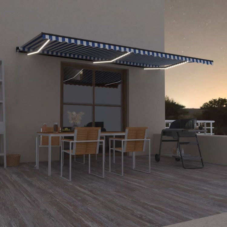 Vidaxl Luifel extensible manuellement avec LED 600x300 cm bleu et blanc