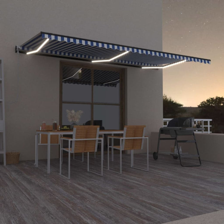Vidaxl luifel automatique avec led et capteur de vent 600x300 cm blanc bleu