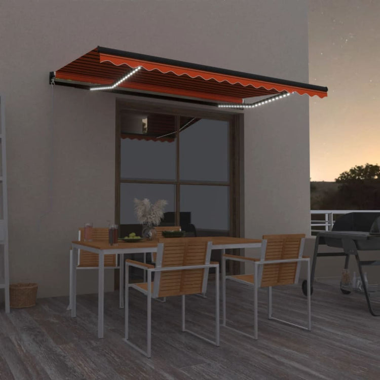 Vidaxl Luifel extensible manuellement avec LED 400x350 cm orange et marron