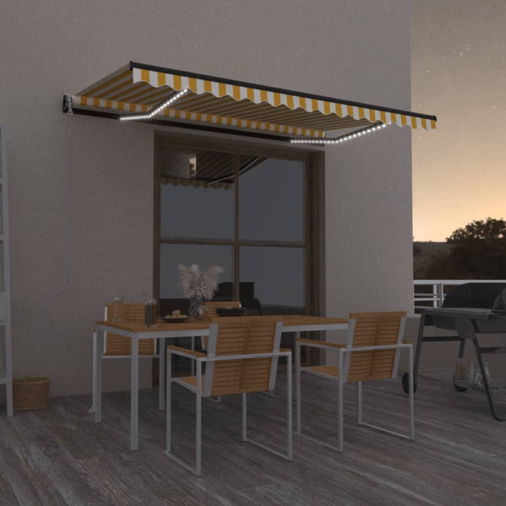 Vidaxl Luifel automatique avec led et capteur de vent 400x350 cm jaune et blanc