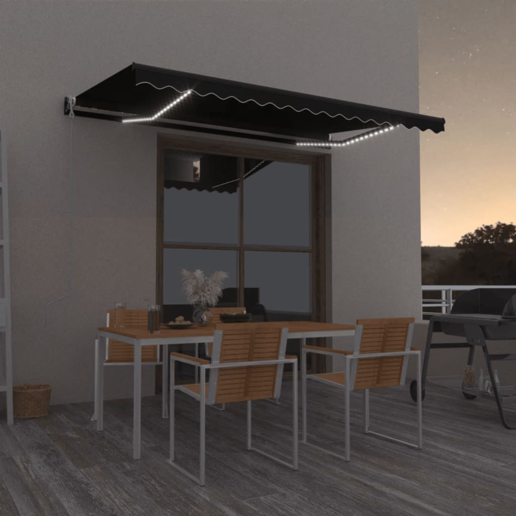 Vidaxl luifel automatique avec led et capteur de vent 400x350 cm anthracite