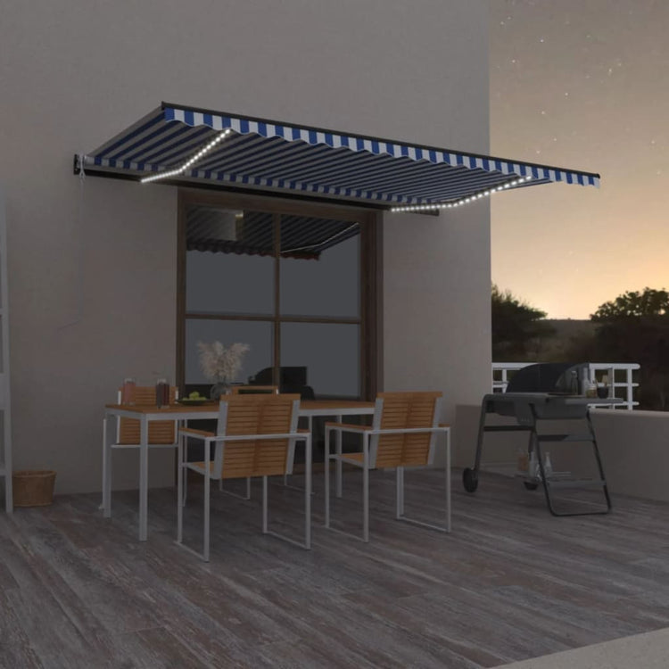 Vidaxl luifel automatique avec led et capteur de vent 500x350 cm blanc bleu