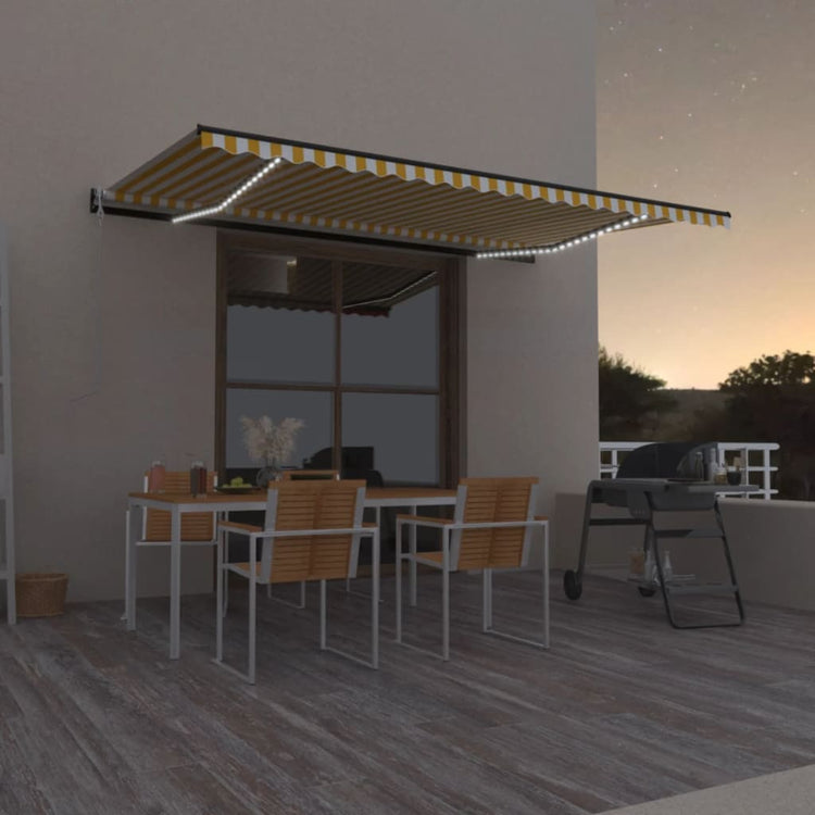 Vidaxl luifel automatique avec led et capteur de vent 500x350 cm blanc jaune